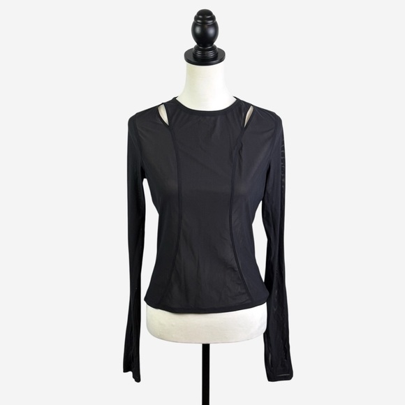 lululemon athletica Tops - Lululemon Sheer Mesh Long Sleeve Cutout Top Size 6 Thumbholes Lightweight